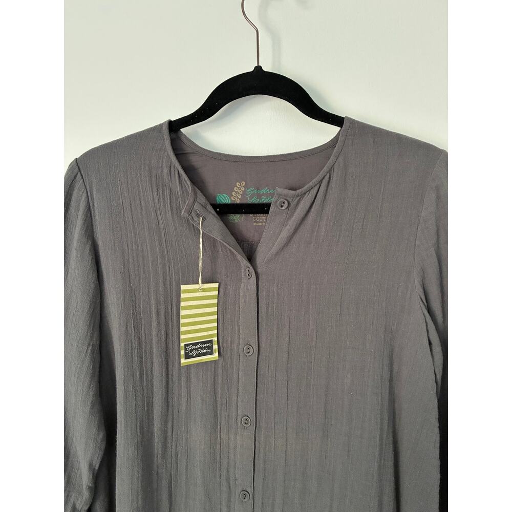 NEW Gudrun Sjoden Gray 3/4 Sleeve Organic Cotton Button Close Blouse Size S - Picture 2 of 10